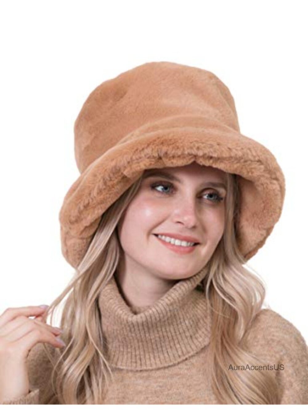 Faux Fur Bucket Hat Women Warm Fisherman Cap Solid Animal Print